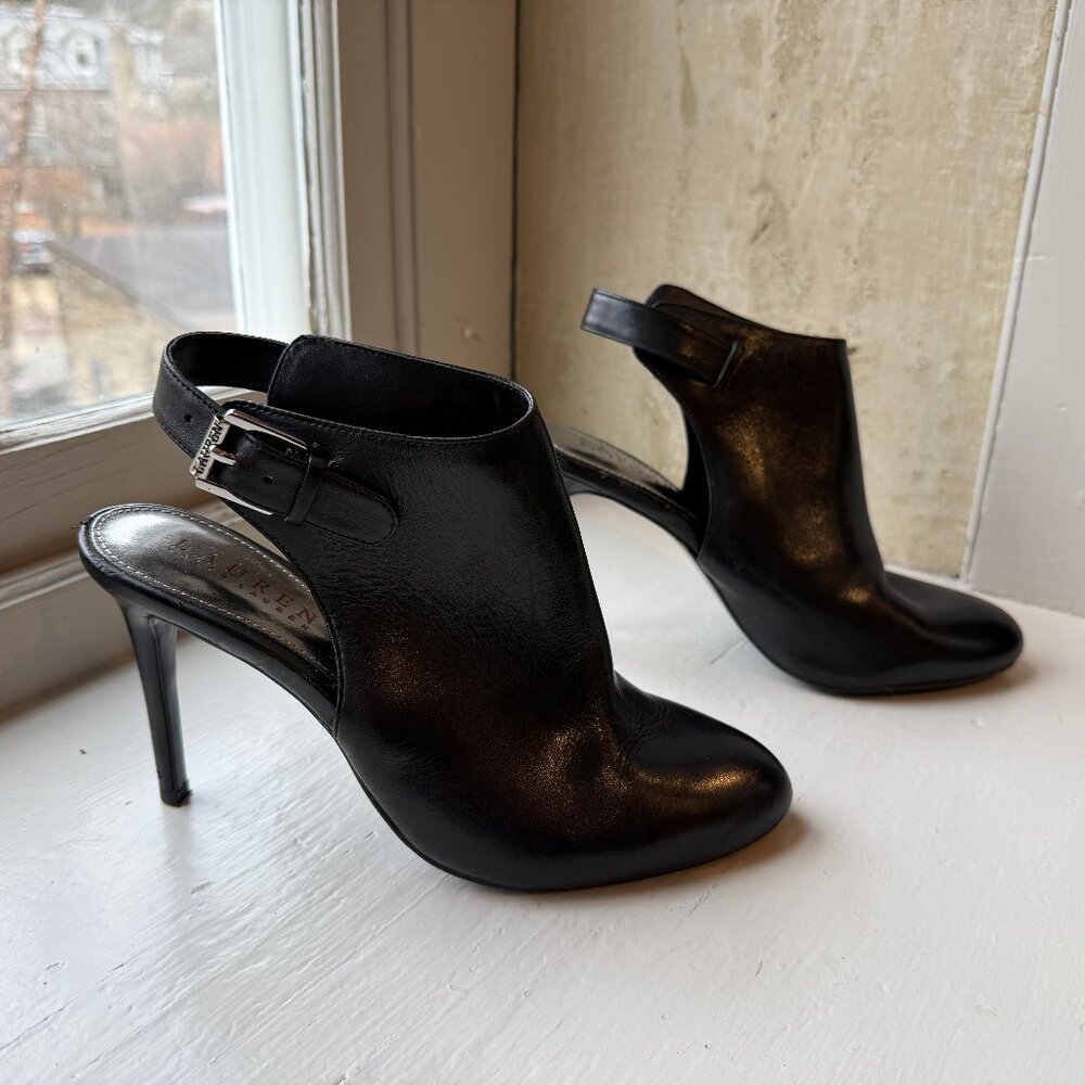Ralph Lauren Rayna Slingback Heels Black Leather Size 7